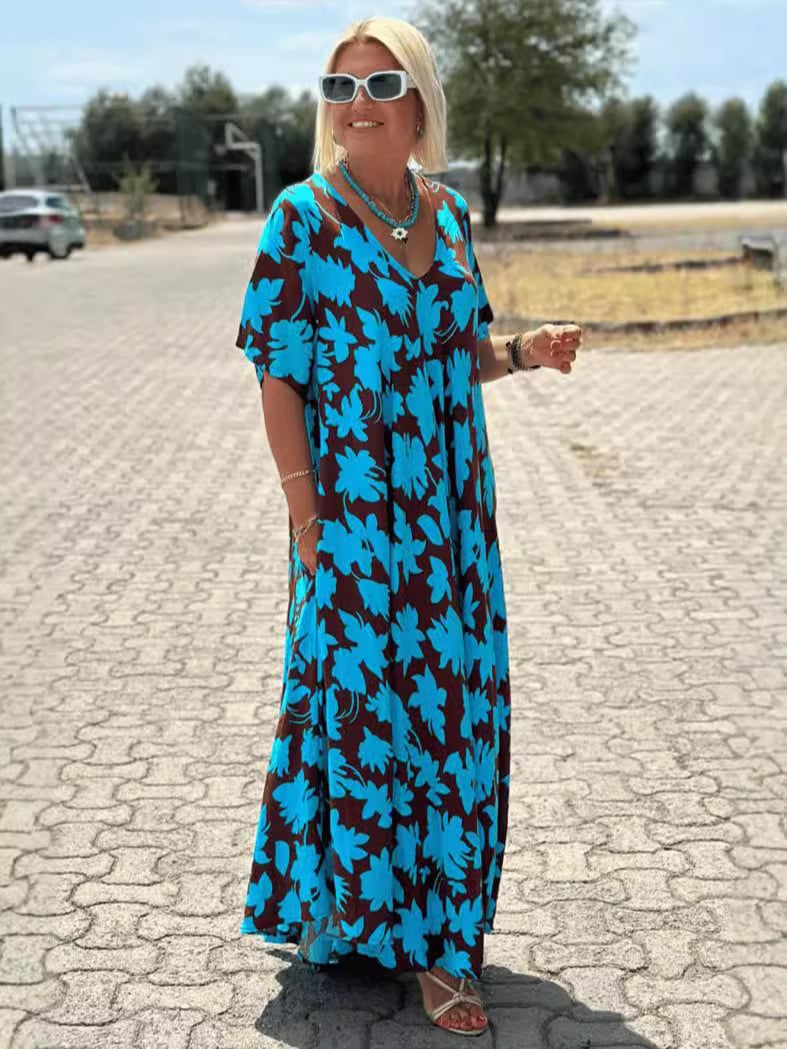 🥰Befristetes Angebot 45% RABATT🎁 Lässiges Maxikleid mit Blumendruck und V-Ausschnitt