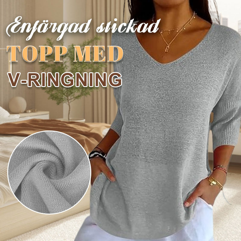 Einfarbiges Stricktop mit V-Ausschnitt