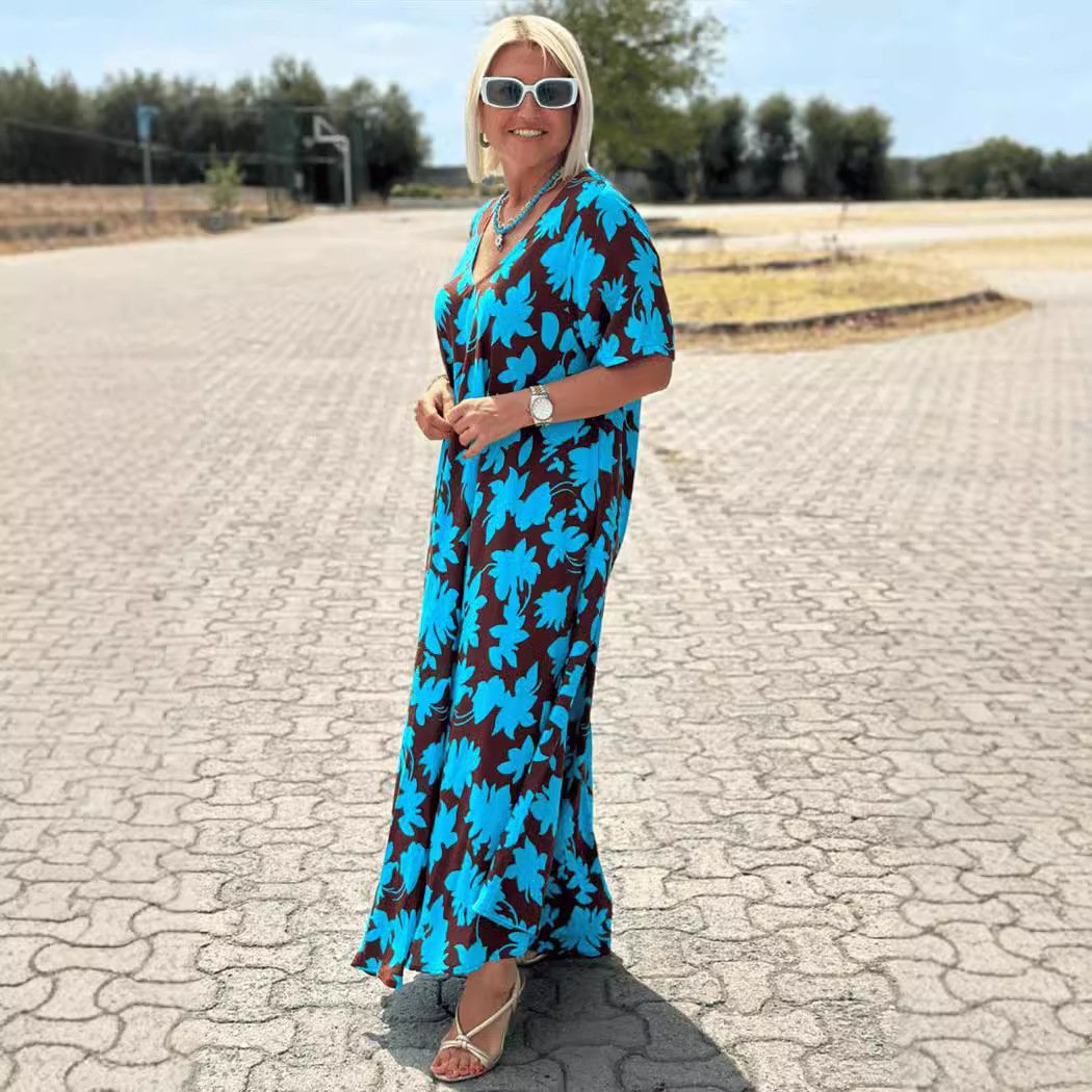 🥰Befristetes Angebot 45% RABATT🎁 Lässiges Maxikleid mit Blumendruck und V-Ausschnitt