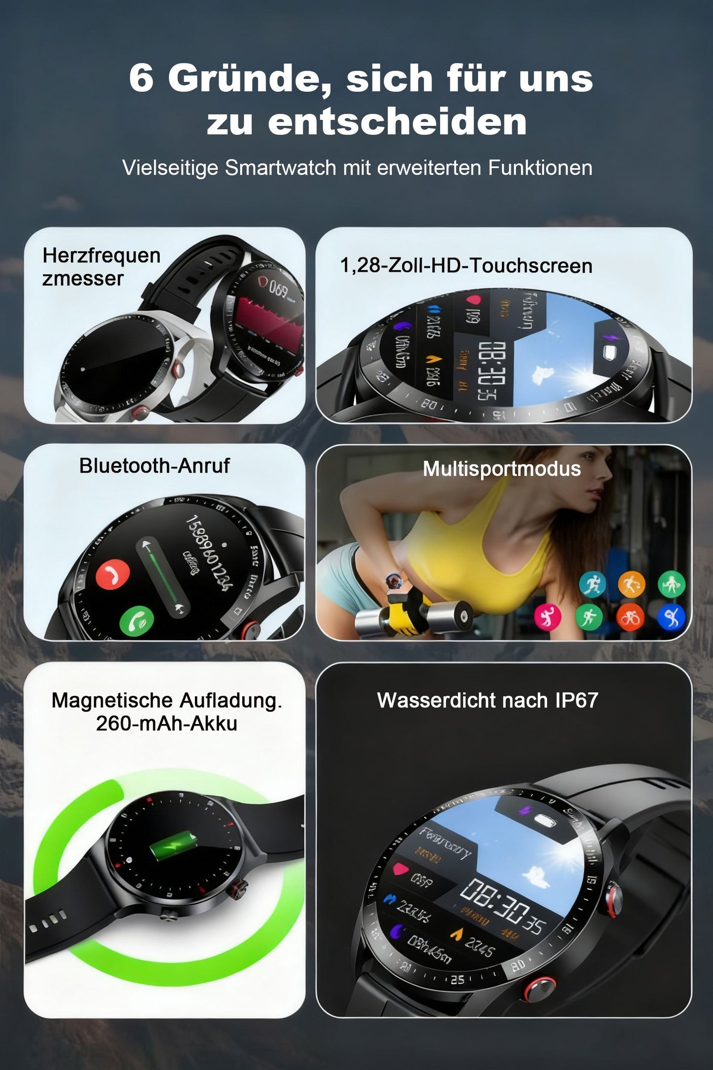1.28-Zoll-Bildschirm Sport Smartwatch