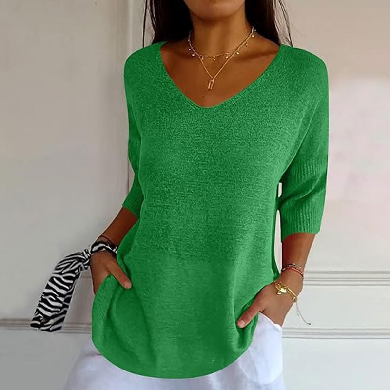 Einfarbiges Stricktop mit V-Ausschnitt
