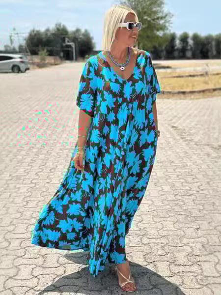 🥰Befristetes Angebot 45% RABATT🎁 Lässiges Maxikleid mit Blumendruck und V-Ausschnitt