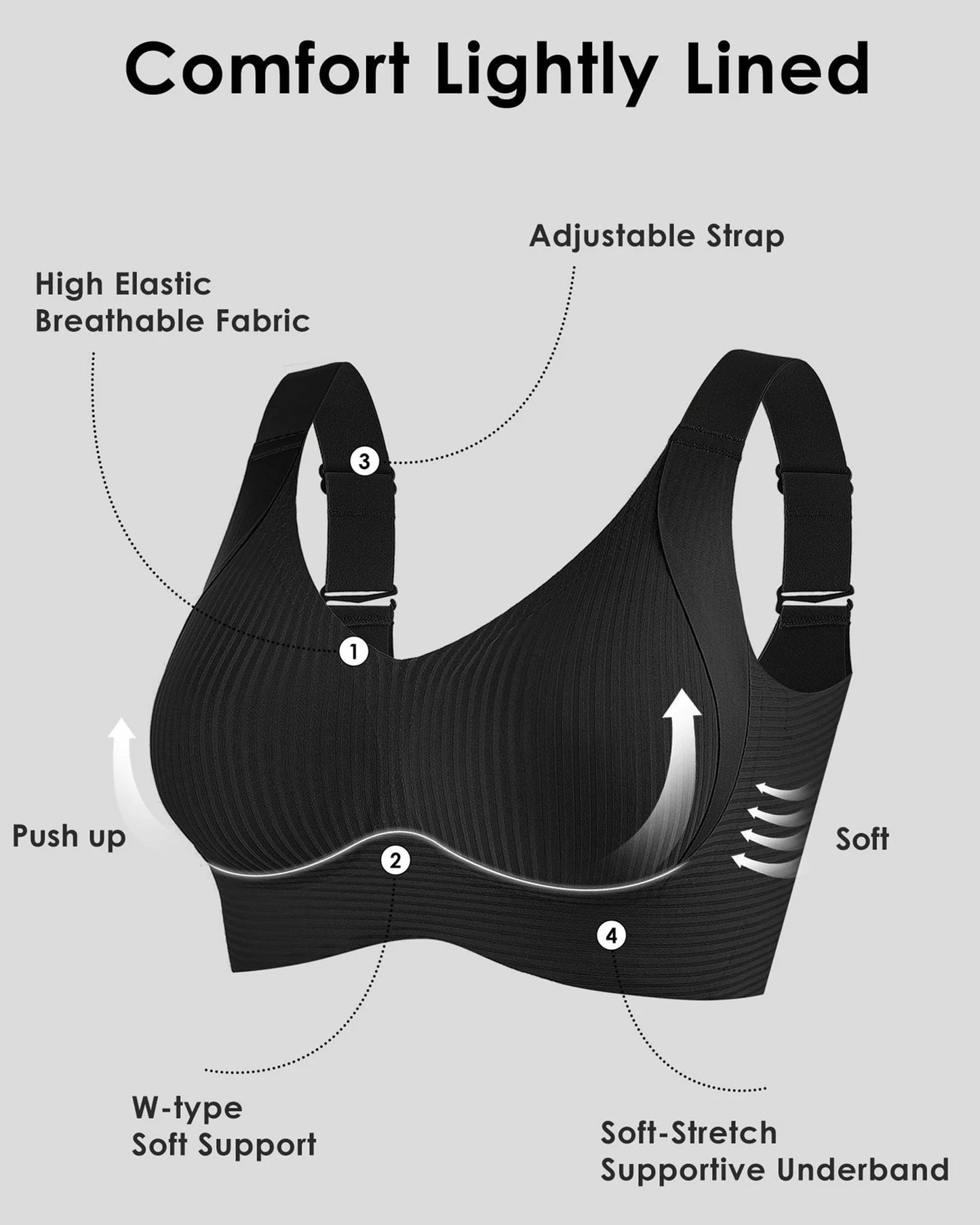 🎁Gerippter Push-up-BH für Damen mit verstellbaren Bügeln