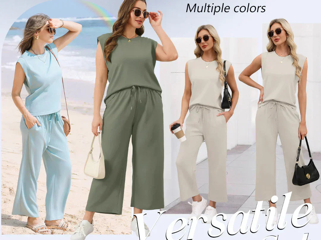 ✨Vorübergehender Sale: 45 % Rabatt🌺2025: Lässiges Damen-Top mit Flügelärmeln und Hose mit weitem Bein im Zweiteiler