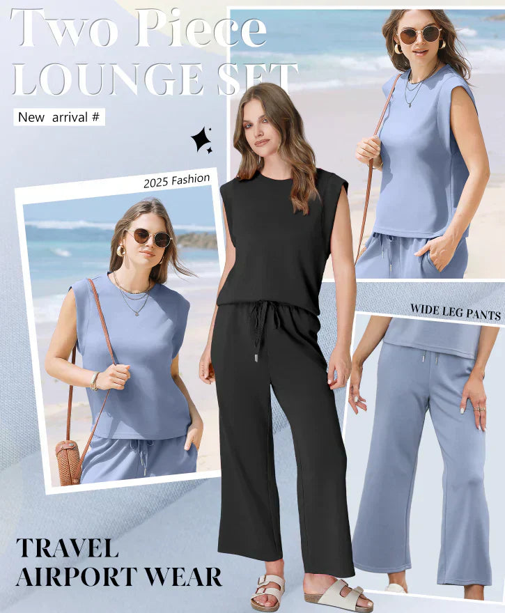 ✨Vorübergehender Sale: 45 % Rabatt🌺2025: Lässiges Damen-Top mit Flügelärmeln und Hose mit weitem Bein im Zweiteiler