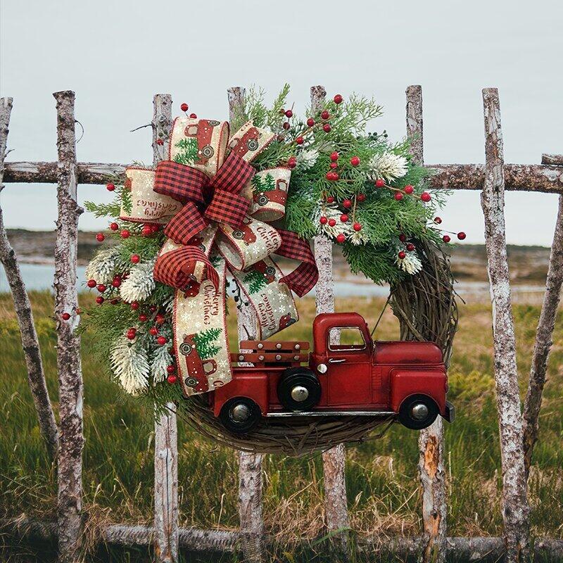 🎄🚗 Weihnachtskranz mit Roter Truck-Deko