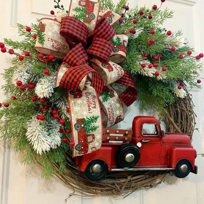 🎄🚗 Weihnachtskranz mit Roter Truck-Deko