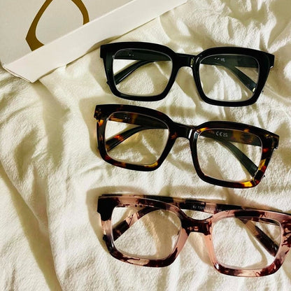 👓3-pack läsglasögon i sköldpaddsmönster – överdimensionerade fyrkantiga läsglasögon som blockerar blått ljus