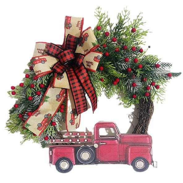 🎄🚗 Weihnachtskranz mit Roter Truck-Deko