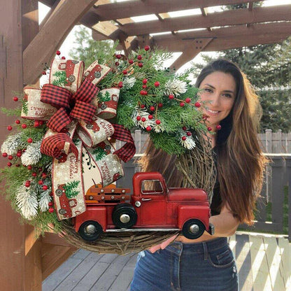 🎄🚗 Weihnachtskranz mit Roter Truck-Deko