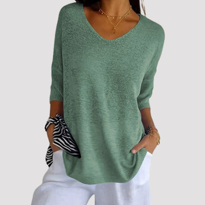 Einfarbiges Stricktop mit V-Ausschnitt