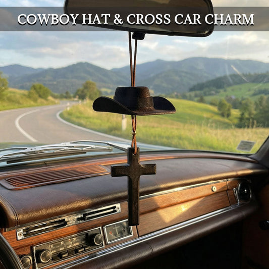🤠 Cowboyhatt & korsformad bilcharm | En åktur med stil och tro 🚗✨