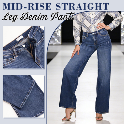 👖 Mid-Rise Straight Leg Denim Pants