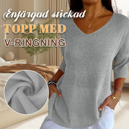 Einfarbiges Stricktop mit V-Ausschnitt