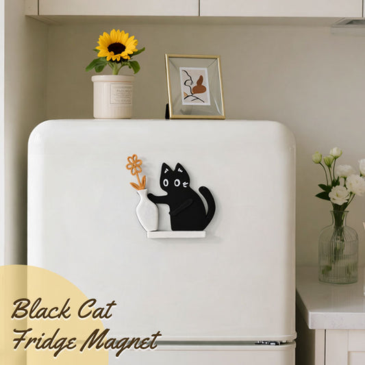 Svart katt-kylskåpsmagne