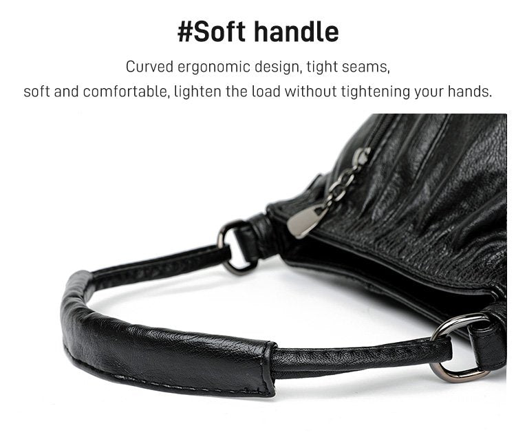 Skrynklig design, mjuk läderväska 👜✨