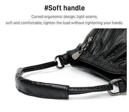 Skrynklig design, mjuk läderväska 👜✨