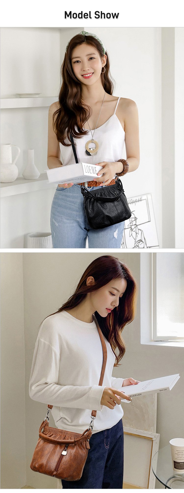 Skrynklig design, mjuk läderväska 👜✨