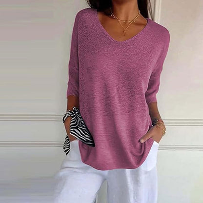 Einfarbiges Stricktop mit V-Ausschnitt