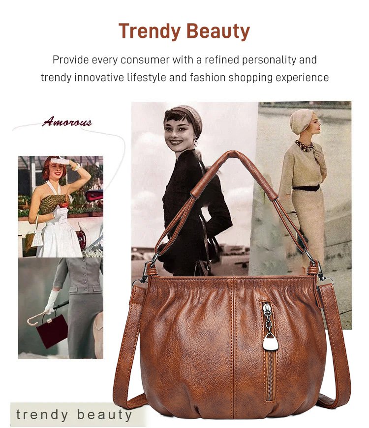 Skrynklig design, mjuk läderväska 👜✨