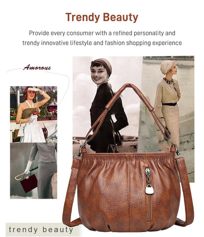 Skrynklig design, mjuk läderväska 👜✨