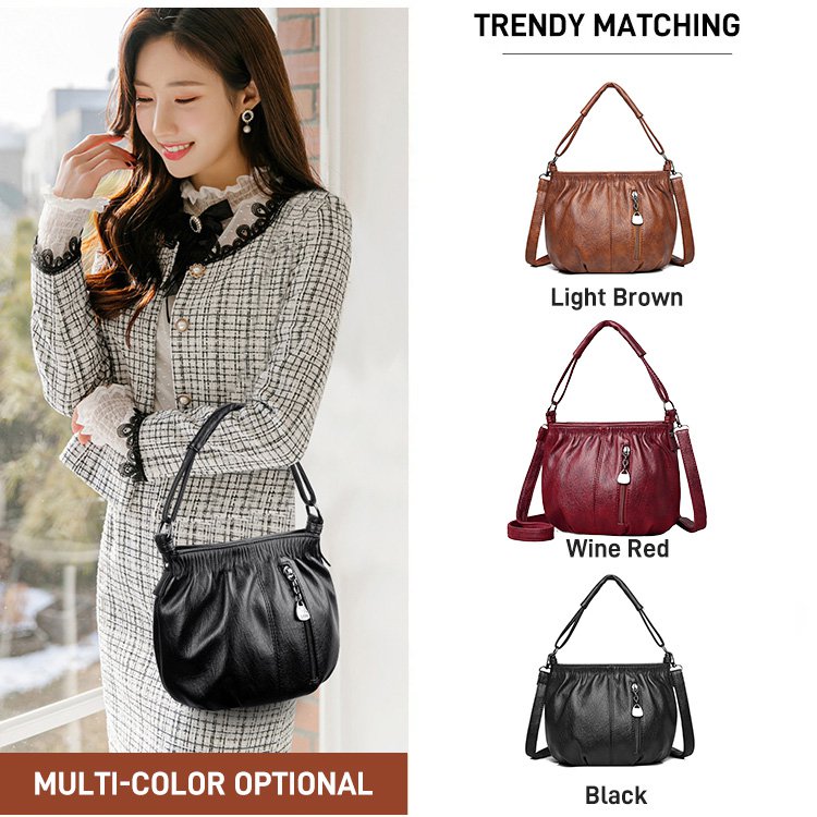 Skrynklig design, mjuk läderväska 👜✨