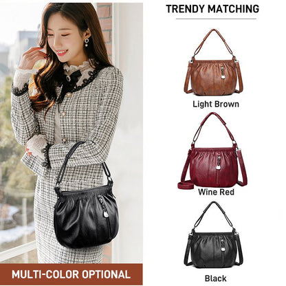 Skrynklig design, mjuk läderväska 👜✨