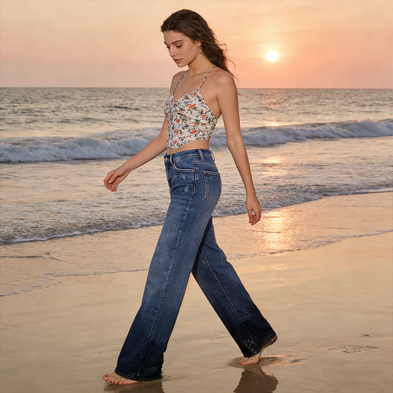 👖 Mid-Rise Straight Leg Denim Pants