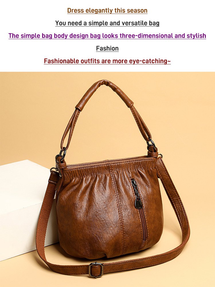 Skrynklig design, mjuk läderväska 👜✨