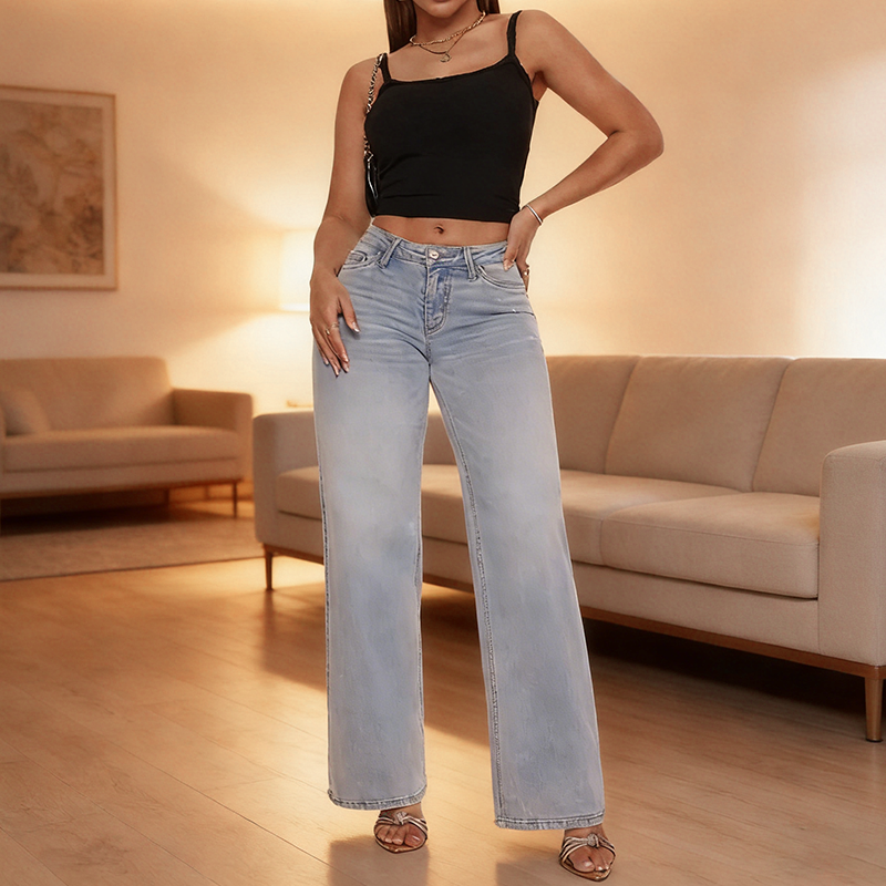 👖 Mid-Rise Straight Leg Denim Pants