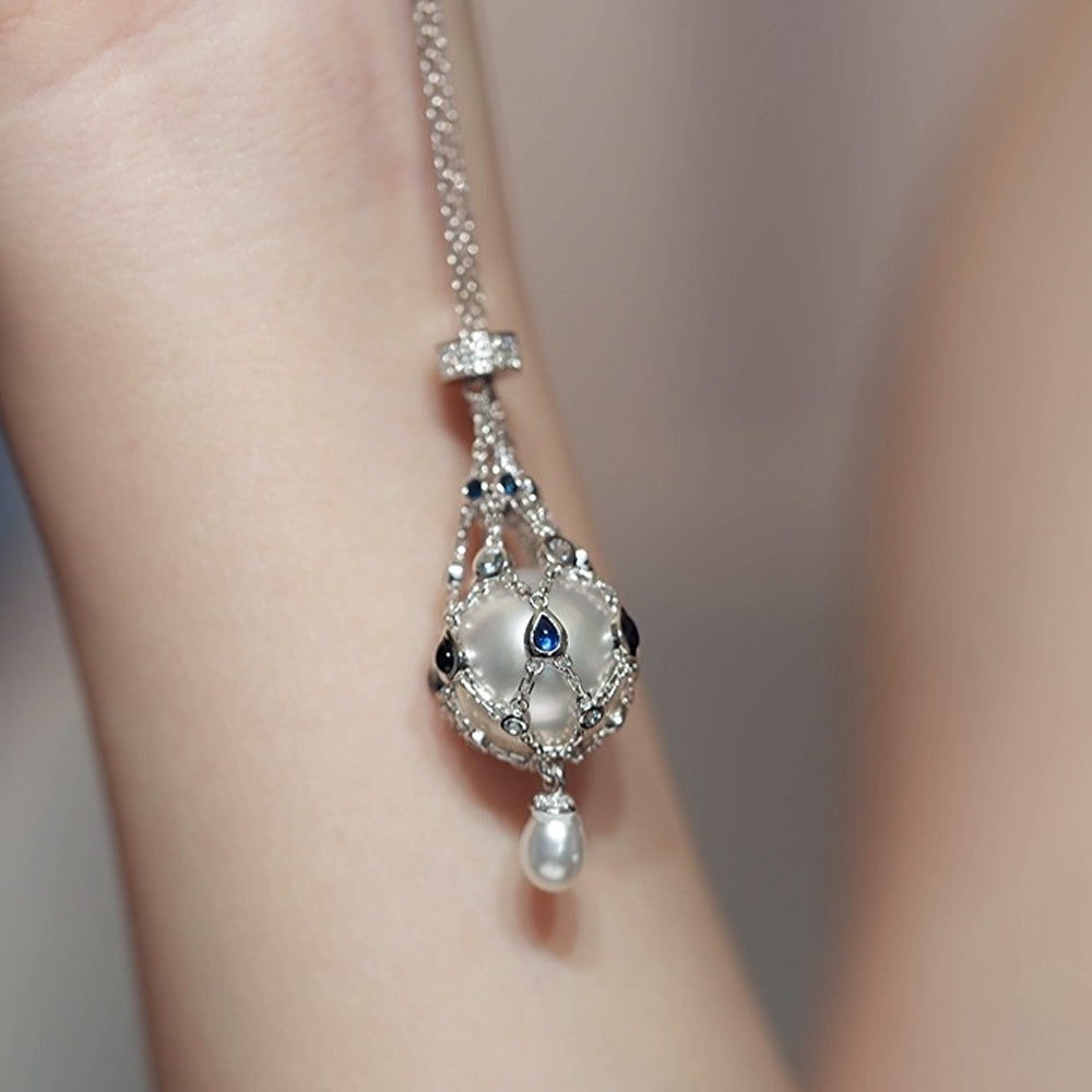 14,0–15,0 mm ferskvannsperle og blå edelsten Lavalier-anheng