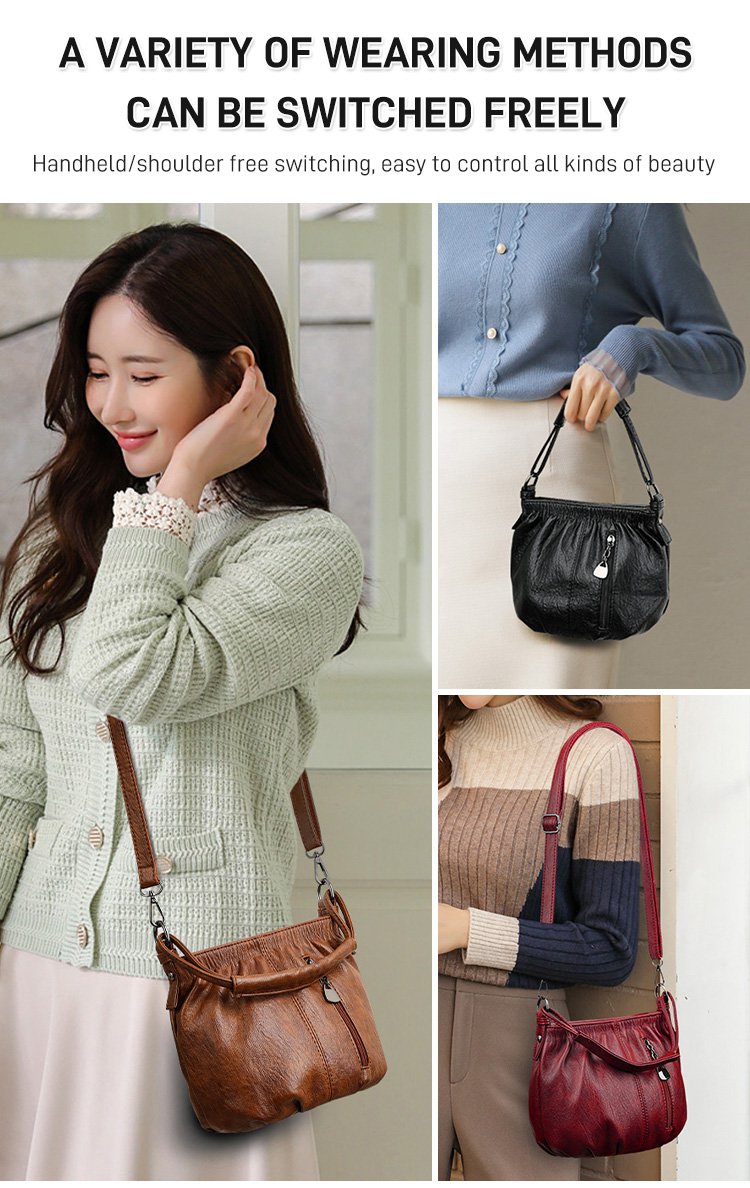 Skrynklig design, mjuk läderväska 👜✨