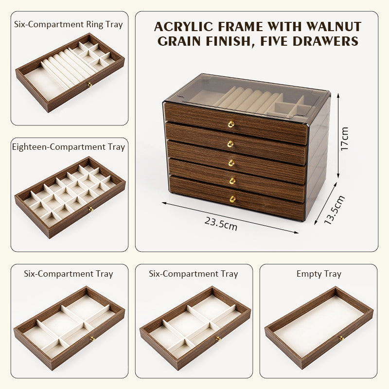 5-lagers smyckeskrin i valnötsträ