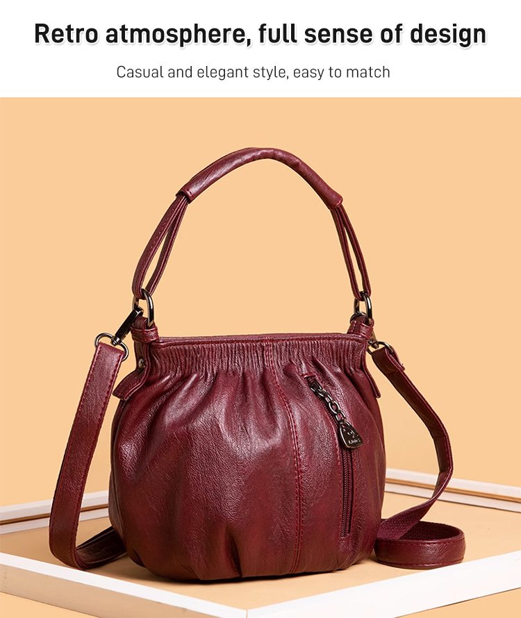 Skrynklig design, mjuk läderväska 👜✨