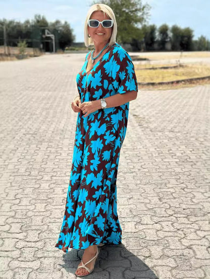 🥰Befristetes Angebot 45% RABATT🎁 Lässiges Maxikleid mit Blumendruck und V-Ausschnitt