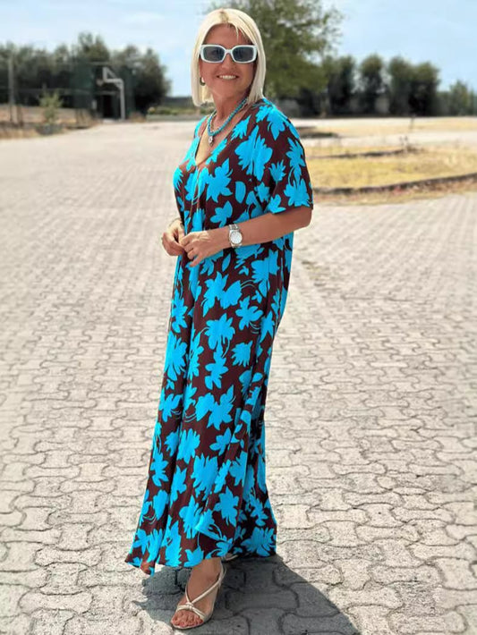 🥰Befristetes Angebot 45% RABATT🎁 Lässiges Maxikleid mit Blumendruck und V-Ausschnitt