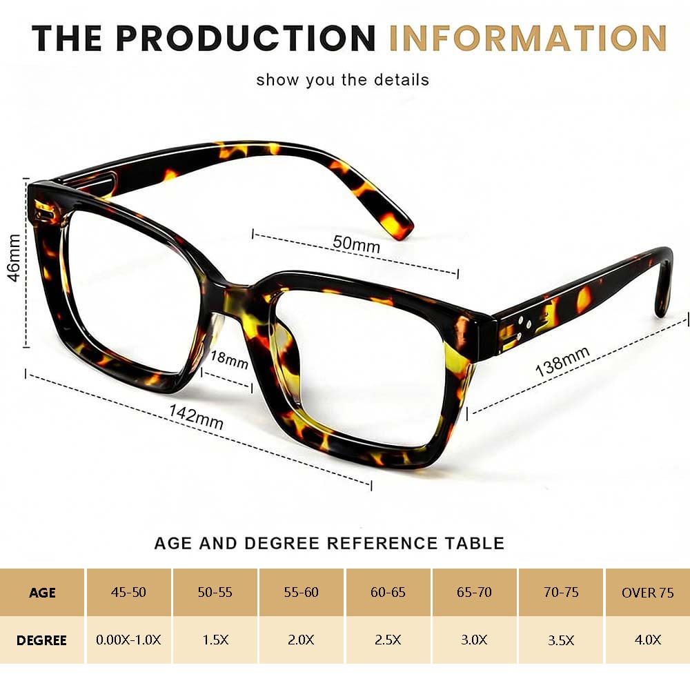 👓3-pack läsglasögon i sköldpaddsmönster – överdimensionerade fyrkantiga läsglasögon som blockerar blått ljus