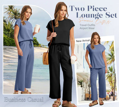 ✨Vorübergehender Sale: 45 % Rabatt🌺2025: Lässiges Damen-Top mit Flügelärmeln und Hose mit weitem Bein im Zweiteiler