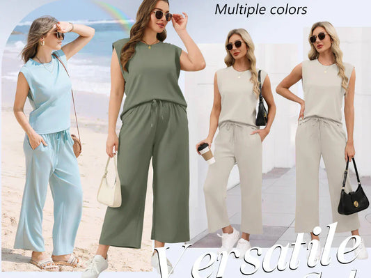 ✨Vorübergehender Sale: 45 % Rabatt🌺2025: Lässiges Damen-Top mit Flügelärmeln und Hose mit weitem Bein im Zweiteiler