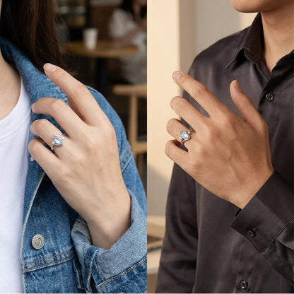 💍Geometrisk oval månstenring med zirkonia-detaljer – mystisk, glittrande och tidlöst elegant