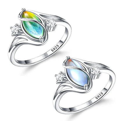 💍Geometrisk oval månstenring med zirkonia-detaljer – mystisk, glittrande och tidlöst elegant