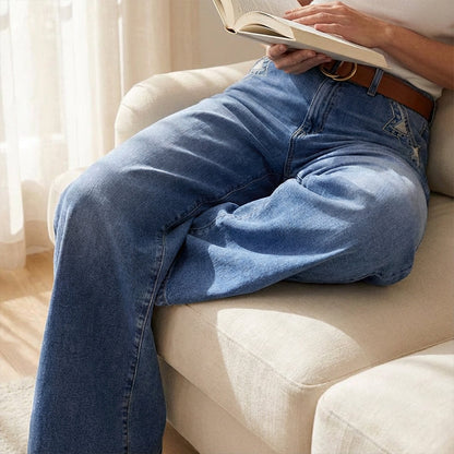 Vintage-jeans med hög midja och vida ben för dame