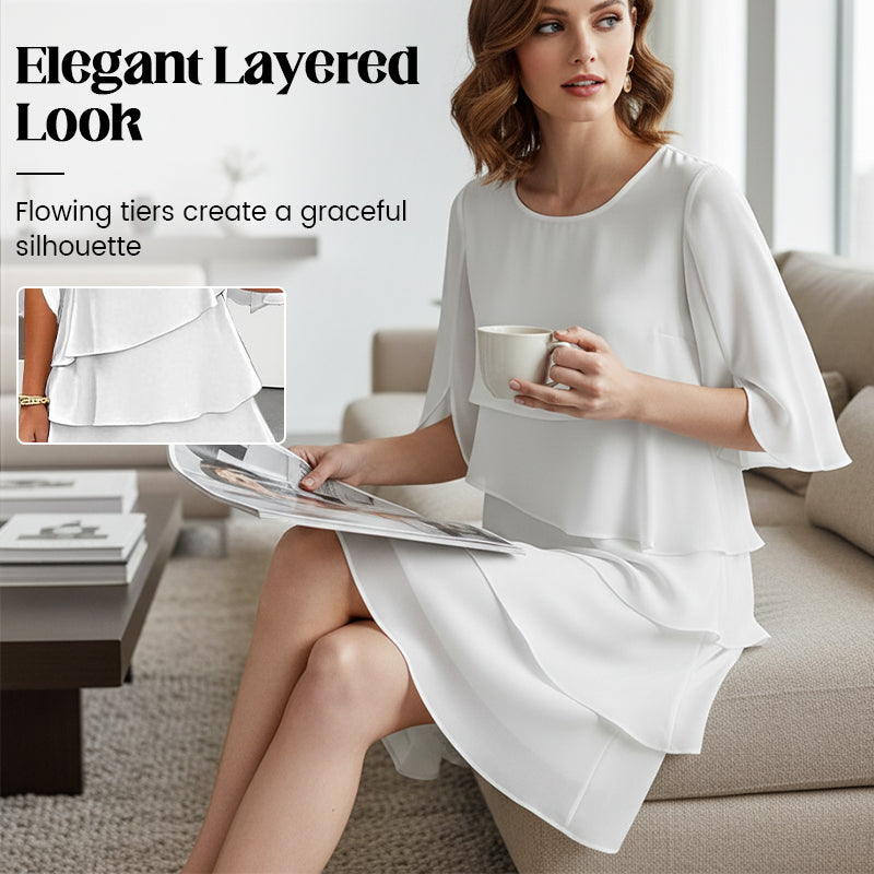 🎁 Elegant damklänning med lager på lager och volangärmar – en enkel stil för alla tillfällen