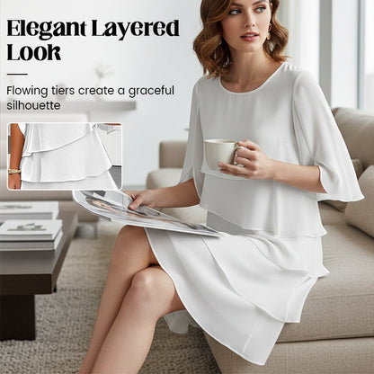 🎁 Elegant damklänning med lager på lager och volangärmar – en enkel stil för alla tillfällen